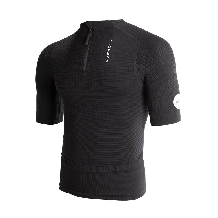 Light, Ergonomic Black Compression T-Shirt With Posture Support And Integrated Storage Belt For Trail Running