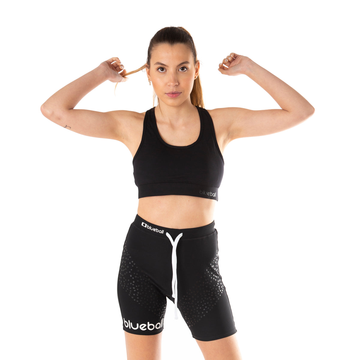 Compression Running Leggings For Women Short Length With White Logo And Ropes