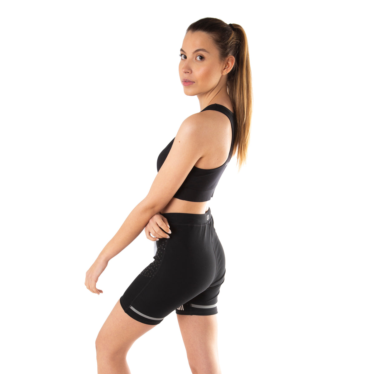 Compression Running Leggings For Women Short Length With White Logo And Ropes
