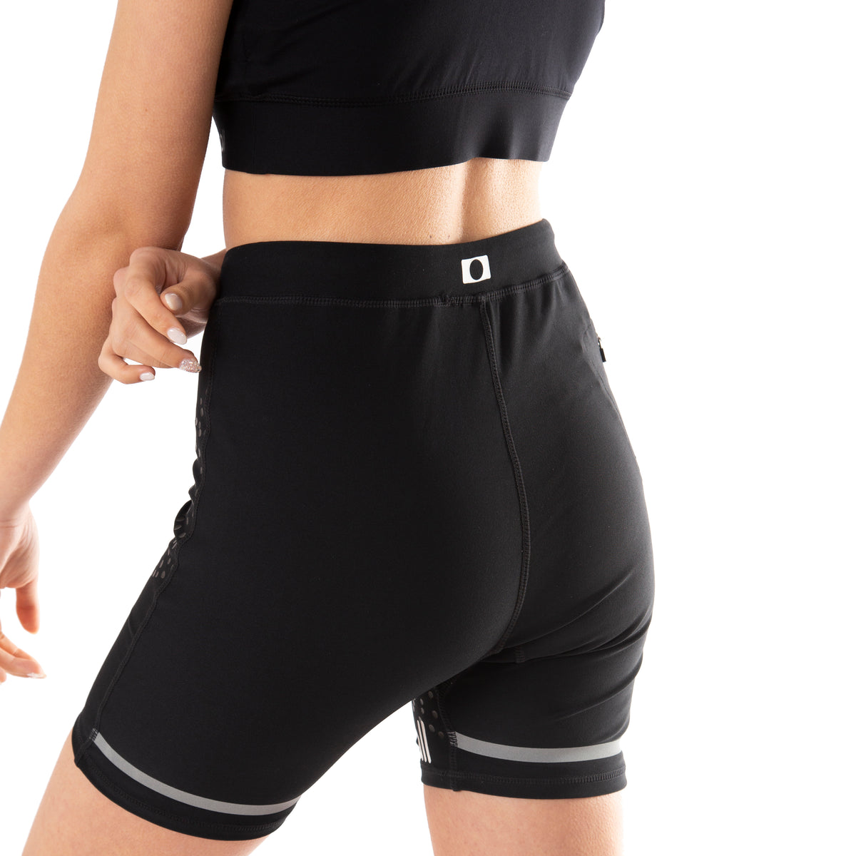 Compression Running Leggings For Women Short Length With White Logo And Ropes